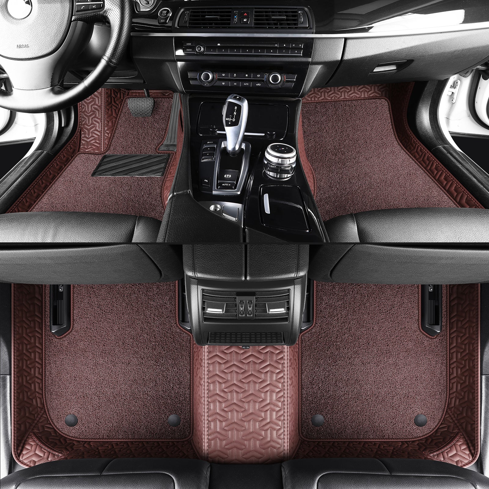 Carmatstech Custom Fit Car Floor Mats – Y-Pattern Leather with Loop Pile Carpet | Waterproof Luxury Interior Liners