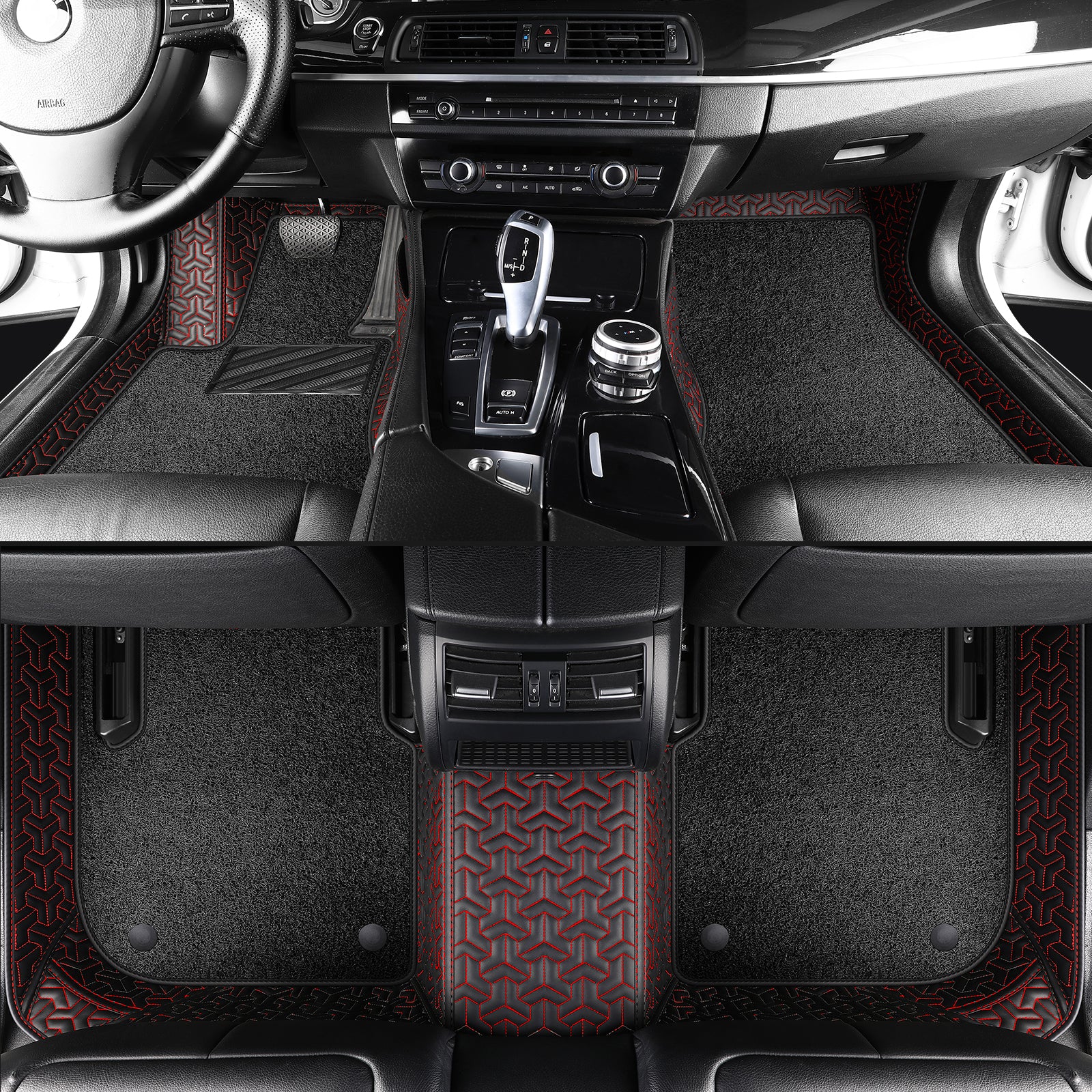 Carmatstech Custom Fit Car Floor Mats – Y-Pattern Leather with Loop Pile Carpet | Waterproof Luxury Interior Liners