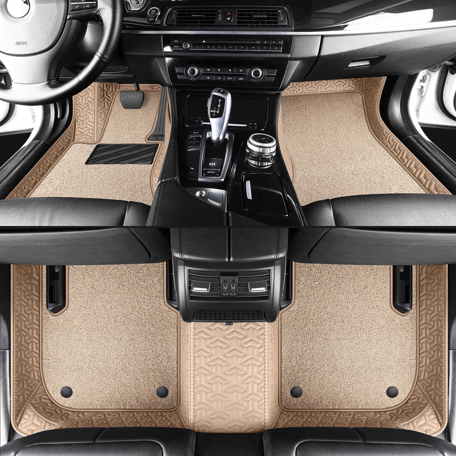 Carmatstech Custom Fit Car Floor Mats – Y-Pattern Leather with Loop Pile Carpet | Waterproof Luxury Interior Liners
