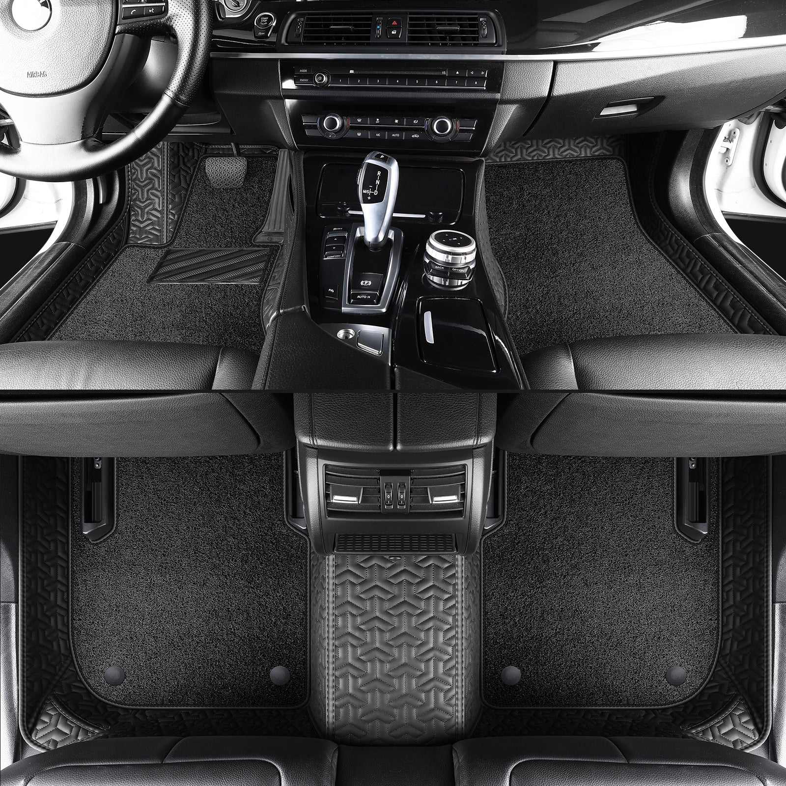 Carmatstech Custom Fit Car Floor Mats – Y-Pattern Leather with Loop Pile Carpet | Waterproof Luxury Interior Liners