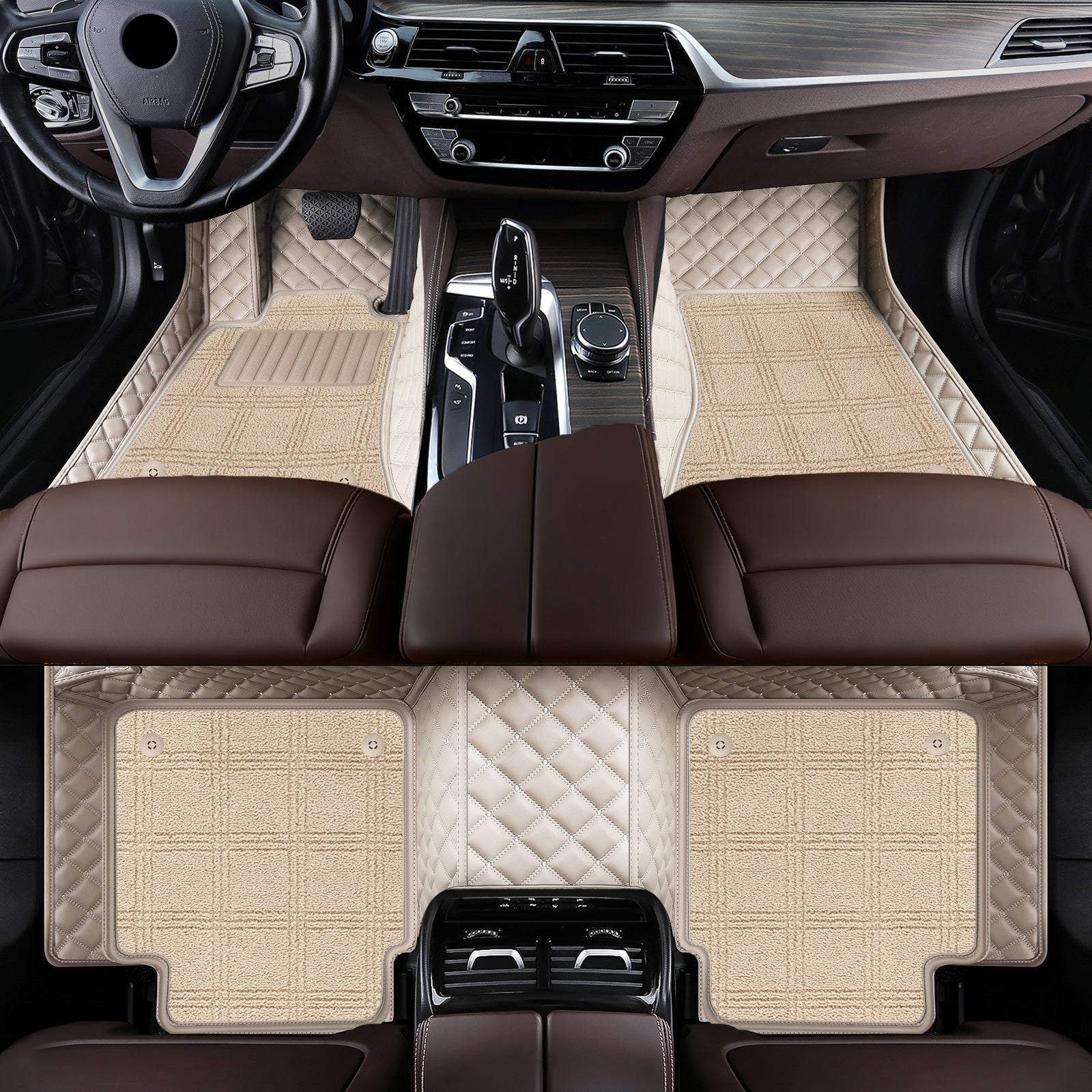 Carmatstech Luxury Custom Fit Car Floor Mats – Full Coverage Leather Liners with Premium Carpet Inserts, Waterproof & Stylish Interior Protection