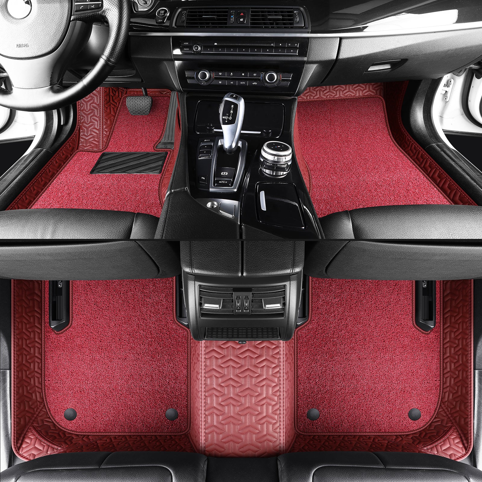 Carmatstech Custom Fit Car Floor Mats – Y-Pattern Leather with Loop Pile Carpet | Waterproof Luxury Interior Liners